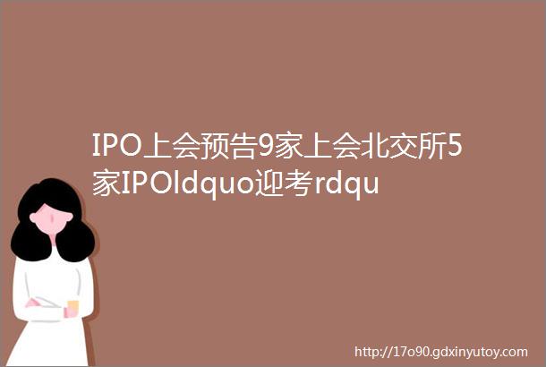 IPO上会预告9家上会北交所5家IPOldquo迎考rdquo